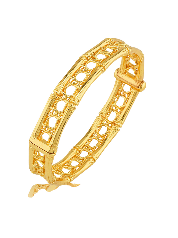 Veranda Caning Hinged Bangle, S/M - Gold