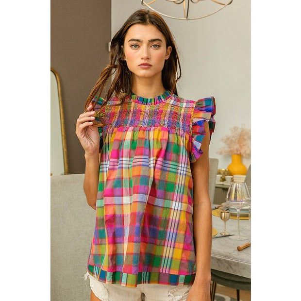 Stained Glass Plaid Sleeveless Top