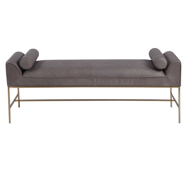 Gray Leather Bench