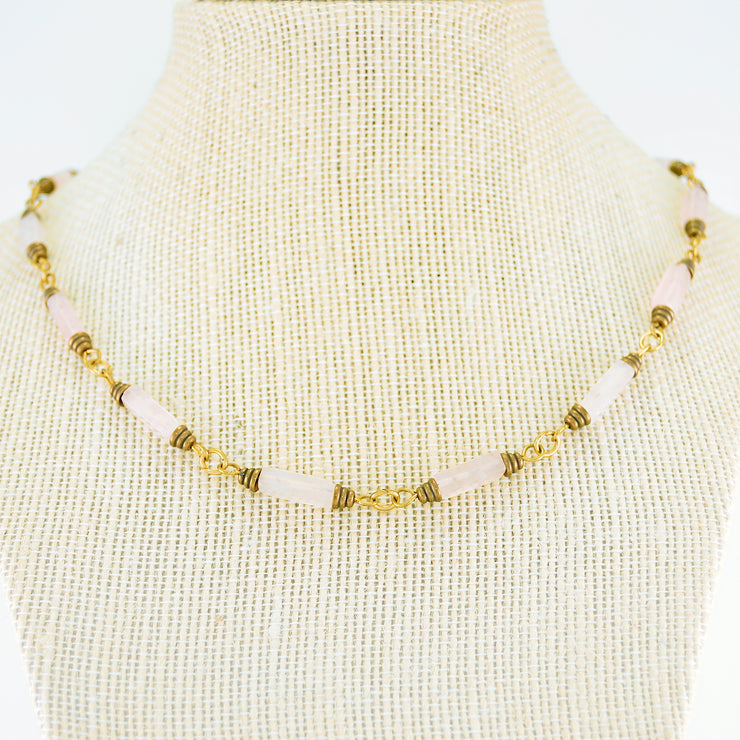 Rose Quartz & Brass Necklace